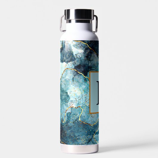 Monogramm aus blauem und goldglattem Marmor Trinkflasche (Vorne)