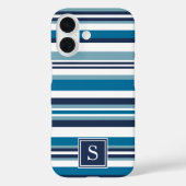 Monogramm aus blauem und weißem Multistreifen Case-Mate iPhone Hülle (Rückseite)
