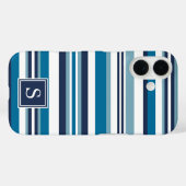 Monogramm aus blauem und weißem Multistreifen Case-Mate iPhone Hülle (Rückseite (Horizontal))