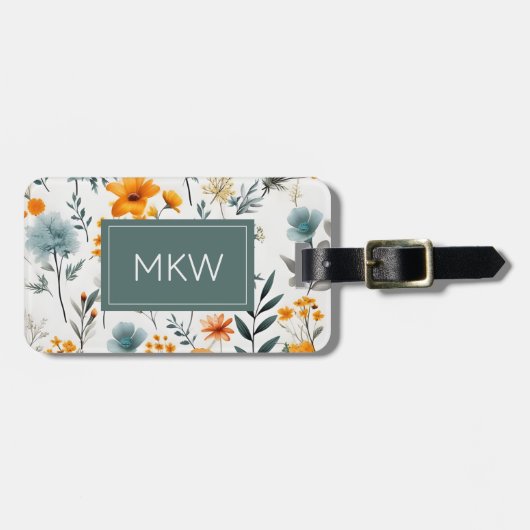 Monogramm aus Bohemischem Grau, Sage & Gold Gepäckanhänger (Vorderseite horizontal)