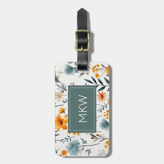 Monogramm aus Bohemischem Grau, Sage & Gold Gepäckanhänger (Vorderseite vertikal)