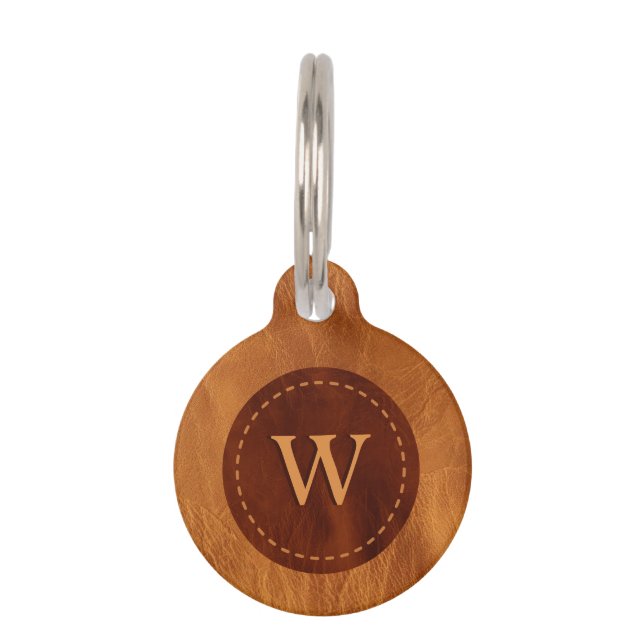 Monogramm aus braunem Leder - kein echtes Leder Tiermarke (Vorderseite)