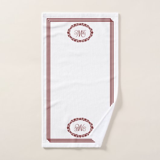 Monogramm aus Burgund in Blumenovalen mit Rechteck Badhandtuch Set (Handtuch)