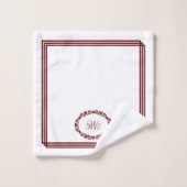 Monogramm aus Burgund in Blumenovalen mit Rechteck Badhandtuch Set (Waschlappen)