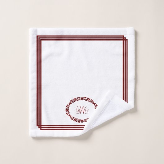 Monogramm aus Burgund in Blumenovalen mit Rechteck Badhandtuch Set (Waschlappen)
