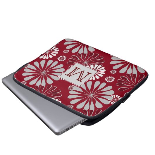 Monogramm aus Burgund und Grauflor Laptopschutzhülle (Vorne Knopf)