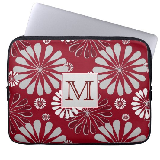 Monogramm aus Burgund und Grauflor Laptopschutzhülle (Vorderseite)
