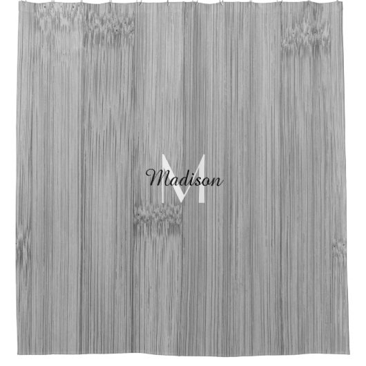 Monogramm aus coolem Schwarz-Weiß-Bambusholz Duschvorhang (Vorderseite)