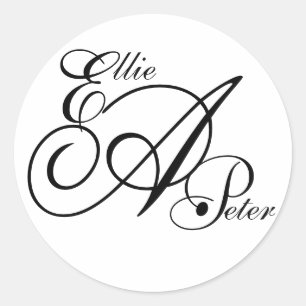 Monogramm aus drei Buchstaben und Namen Hochzeitsa Runder Aufkleber