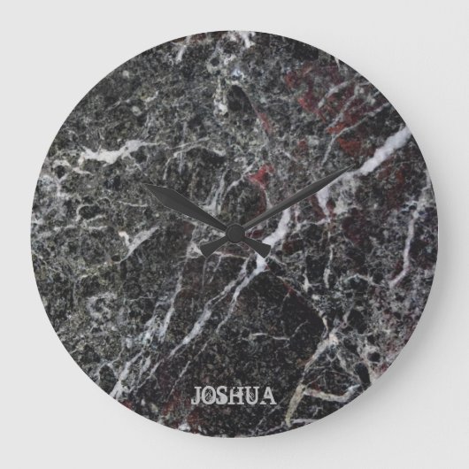 Monogramm aus dunkelgrauem und weißem Marmor Große Wanduhr (Vorderseite)