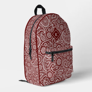 Monogramm aus dunkelrotem und weißem Paisley Bedruckter Rucksack