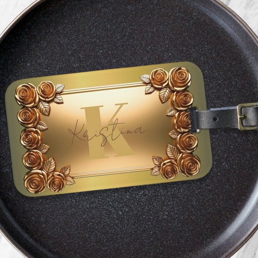 Monogramm aus Edelstahl und Bronze-Rose Gepäckanhänger