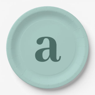Monogramm aus einem Buchstaben Türkis Minimalistis Pappteller