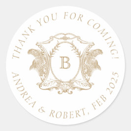 Monogramm aus elegantem Gold und weißem Wappen Runder Aufkleber