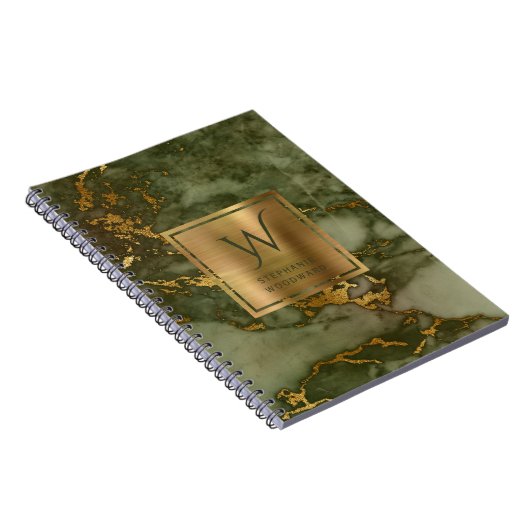 Monogramm aus elegantem Olive Green Gold-Marmor Notizblock (Rechte Seite)