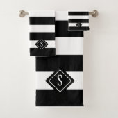 Monogramm aus elegantem Schwarz-Weiß-Streifen Badhandtuch Set (Insitu)