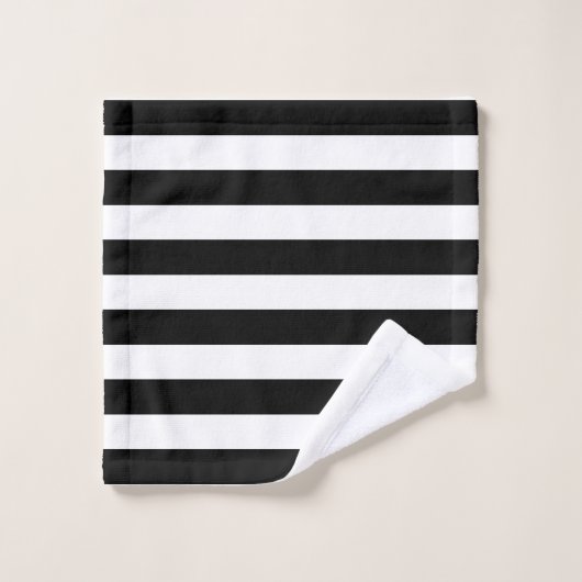 Monogramm aus elegantem Schwarz-Weiß-Streifen Badhandtuch Set (Waschlappen)