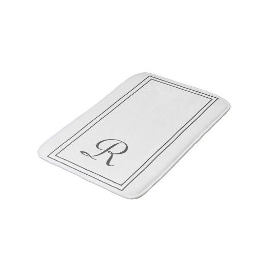 Monogramm aus elegantem Weiß und schwarzem Streife Badematte (Schrägansicht)