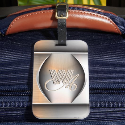 Monogramm aus gebürstetem Stahl Gepäckanhänger (Vorderseite Insitu 2)