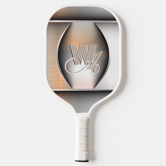 Monogramm aus gebürstetem Stahl Pickleball Schläger (Rückseite)