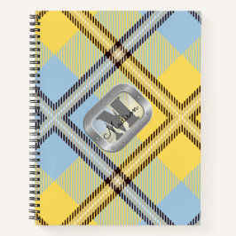 Monogramm aus gelbem Kariertem Tartan-Metallic-Sta Notizblock