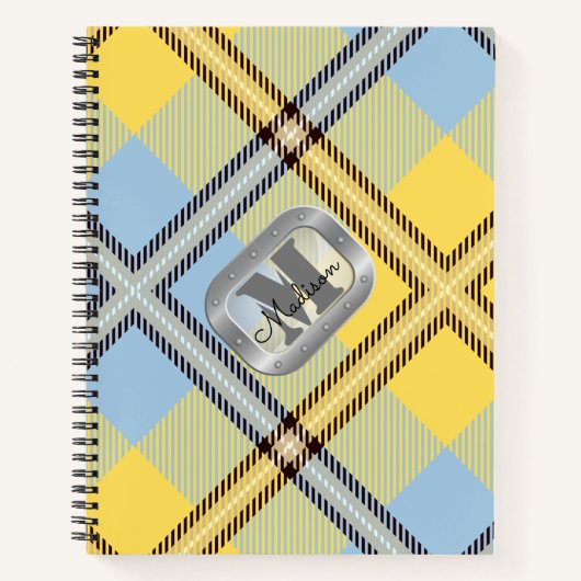 Monogramm aus gelbem Kariertem Tartan-Metallic-Sta Notizblock (Vorderseite)