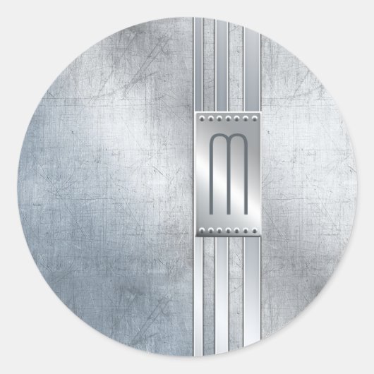 Monogramm aus geschliffenem Metall, blau ID443 Runder Aufkleber (Vorderseite)