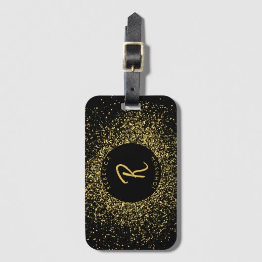 Monogramm aus Glitzer und Schwarz Gepäckanhänger (Vorderseite Vertikal)