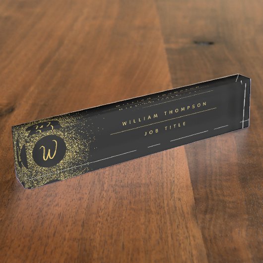 Monogramm aus Glitzer und Schwarz Namensplakette (Seite)