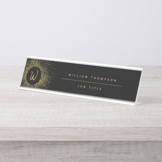 Monogramm aus Glitzer und Schwarz Schreibtischnamensplakette (Vorderseite )