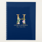 Monogramm aus Gold und Blumen auf blau 3 Ring B Planer (Vorderseite)