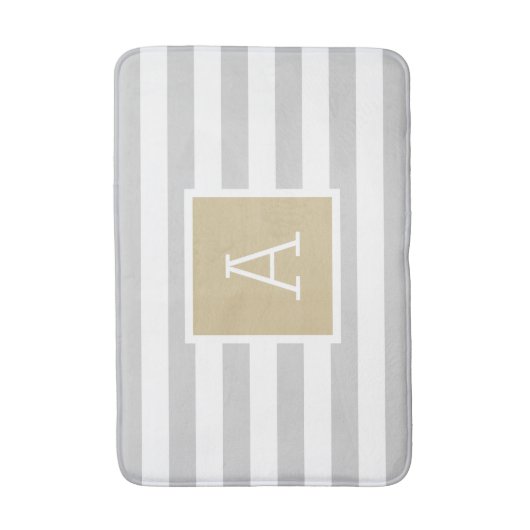 Monogramm aus Gold und grauen Streifen | Editierba Badematte (Vorderseite Vertikal)