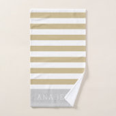 Monogramm aus Gold und grauen Streifen | Editierba Badhandtuch Set (Handtuch)