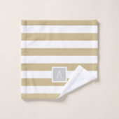 Monogramm aus Gold und grauen Streifen | Editierba Badhandtuch Set (Waschlappen)