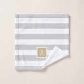 Monogramm aus Gold und grauen Streifen | Editierba Badhandtuch Set (Waschlappen)