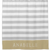 Monogramm aus Gold und grauen Streifen | Editierba Duschvorhang (Vorderseite)