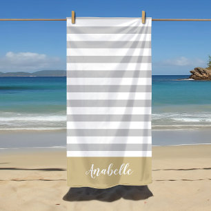 Monogramm aus Gold und grauen Streifen   Editierba Strandtuch