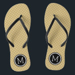 Monogramm aus Gold und Schwarz Badesandalen<br><div class="desc">Maßgeschneiderte gedreht Flop Sandalen mit einem niedlichen gürtelförmigen Polka-Punktmuster und einem eigenen Monogramm oder einem anderen Text in einem Kreisrahmen. Klicken Sie auf Anpassen,  um Schriftart und Farben zu ändern oder eigene Bilder hinzuzufügen,  um ein einzigartiges Design zu erstellen!</div>