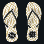 Monogramm aus Gold und Schwarz Badesandalen<br><div class="desc">Maßgeschneiderte,  bedruckte Flop-Sandalen mit einem stilvollen,  modernen Trellis-Muster und einem eigenen Monogramm oder einem anderen Text in einem Kreisrahmen. Klicken Sie auf Anpassen,  um Schriftart und Farben zu ändern oder eigene Bilder hinzuzufügen,  um ein einzigartiges Design zu erstellen!</div>