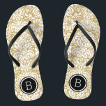 Monogramm aus Gold und schwarzem Floral Badesandalen<br><div class="desc">Maßgeschneiderte,  bedruckte Flop-Sandalen mit einem eleganten,  floralen Damastmuster und einem eigenen Monogramm oder einem anderen Text in einem Kreissaal. Klicken Sie auf Anpassen,  um Schriftart und Farben zu ändern oder eigene Bilder hinzuzufügen,  um ein einzigartiges Design zu erstellen!</div>