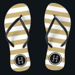 Monogramm aus Gold und schwarzen Preppy Streifen Badesandalen<br><div class="desc">Maßgeschneiderte,  bedruckte Flop-Sandalen mit einem preppy-nautical-Stripe-Muster und einem eigenen Monogramm oder einem anderen Text in einem Circle-Rahmen. Klicken Sie auf Anpassen,  um Schriftart und Farben zu ändern oder eigene Bilder hinzuzufügen,  um ein einzigartiges Design zu erstellen!</div>