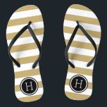 Monogramm aus Gold und schwarzen Preppy Streifen Badesandalen<br><div class="desc">Maßgeschneiderte,  bedruckte Flop-Sandalen mit einem preppy-nautical-Stripe-Muster und einem eigenen Monogramm oder einem anderen Text in einem Circle-Rahmen. Klicken Sie auf Anpassen,  um Schriftart und Farben zu ändern oder eigene Bilder hinzuzufügen,  um ein einzigartiges Design zu erstellen!</div>