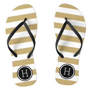 Monogramm aus Gold und schwarzen Preppy Streifen Badesandalen
