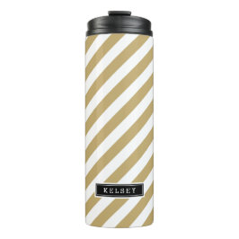 Monogramm aus Gold und schwarzen Preppy Streifen Thermosbecher