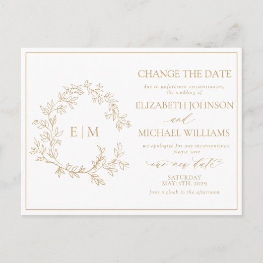 Monogramm aus goldfähigem Wappen ändern das Datum Einladungspostkarte (Vorderseite)