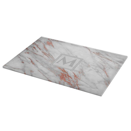 Monogramm aus goldfarbenem, weißem Rose-Kupfer Schneidebrett (Ecke)