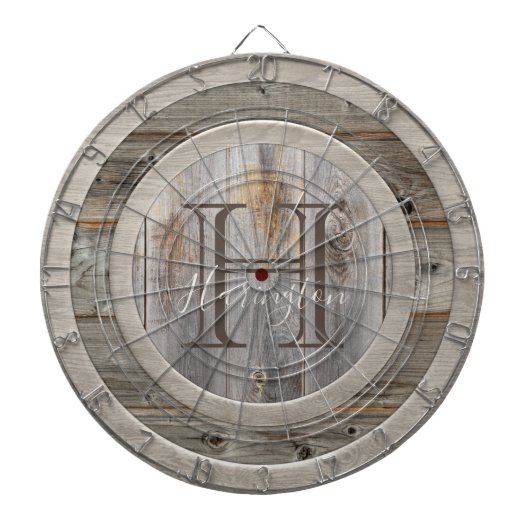 Monogramm aus grauem Holz Dartscheibe (vorne)