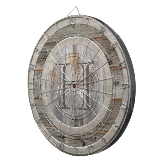 Monogramm aus grauem Holz Dartscheibe (Vorderseite rechts)