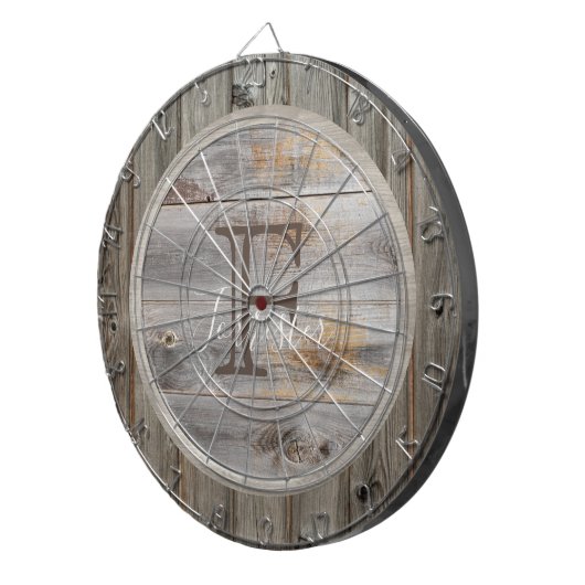 Monogramm aus grauem Holz Dartscheibe (Vorderseite rechts)