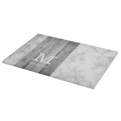 Monogramm aus grauem Marmor und Holzfamilien  Schneidebrett (Ecke)